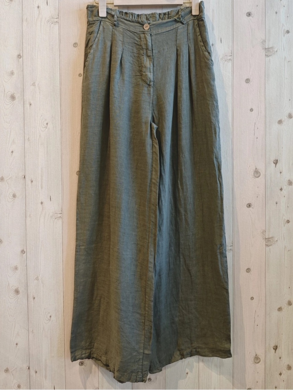 Wide Leg Linen Pants in Olive Green